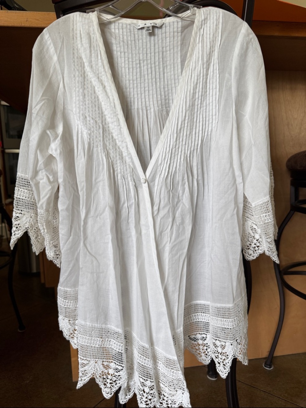 CAbi White Crochet-Trim V-Neck Tunic